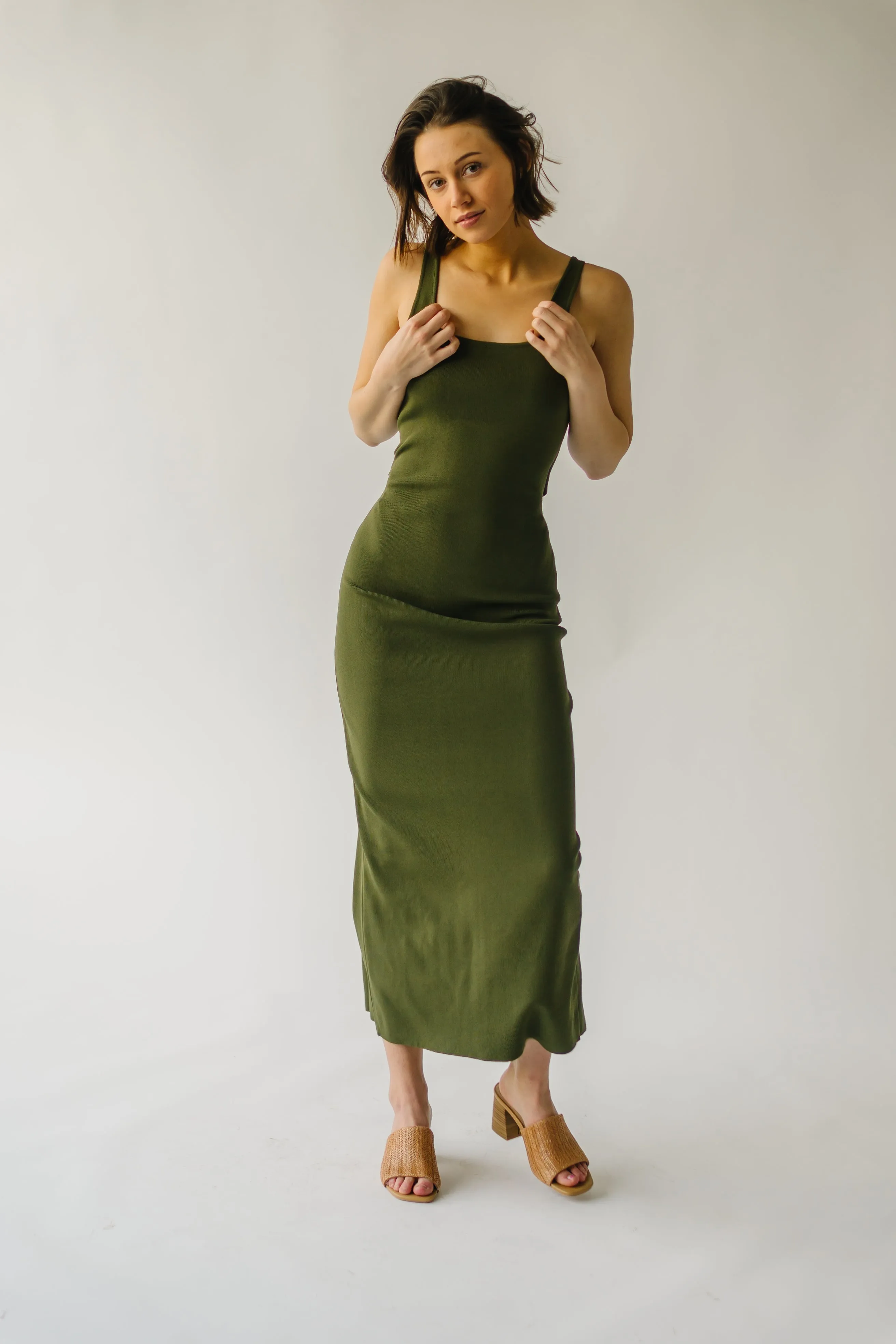 The Dray Tank Midi Dress in Olive Green