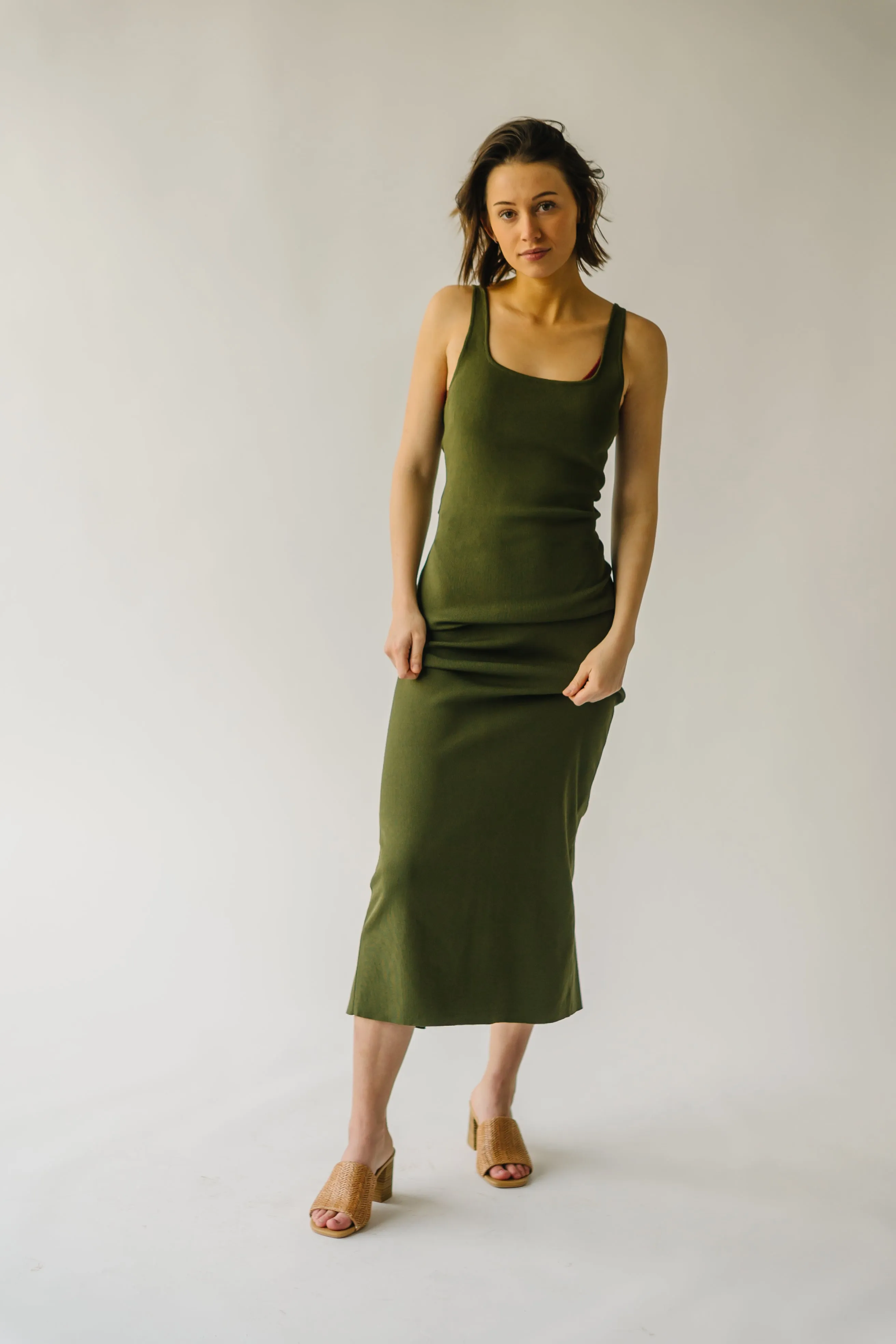 The Dray Tank Midi Dress in Olive Green