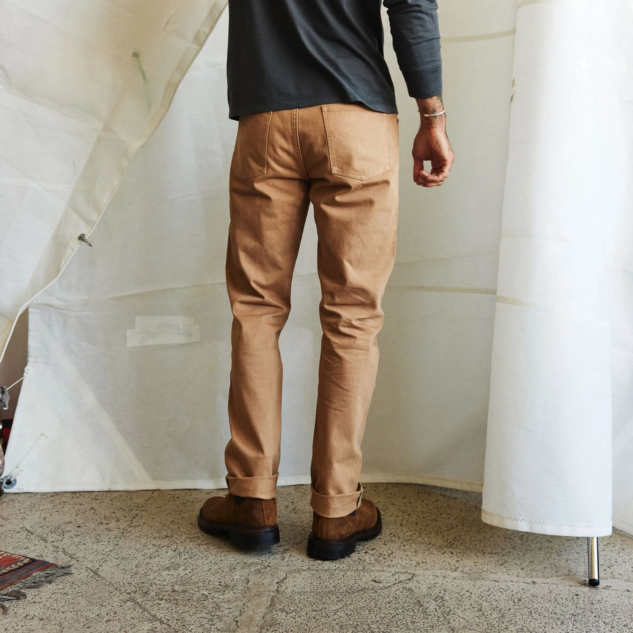 The Slim All Day Pant in Tobacco Selvage Denim