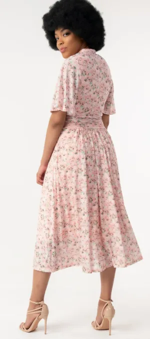 Tina Floral Midi Dress Apricot