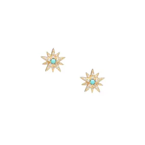 Tiny Pave Diamond Turquoise Starburst Studs