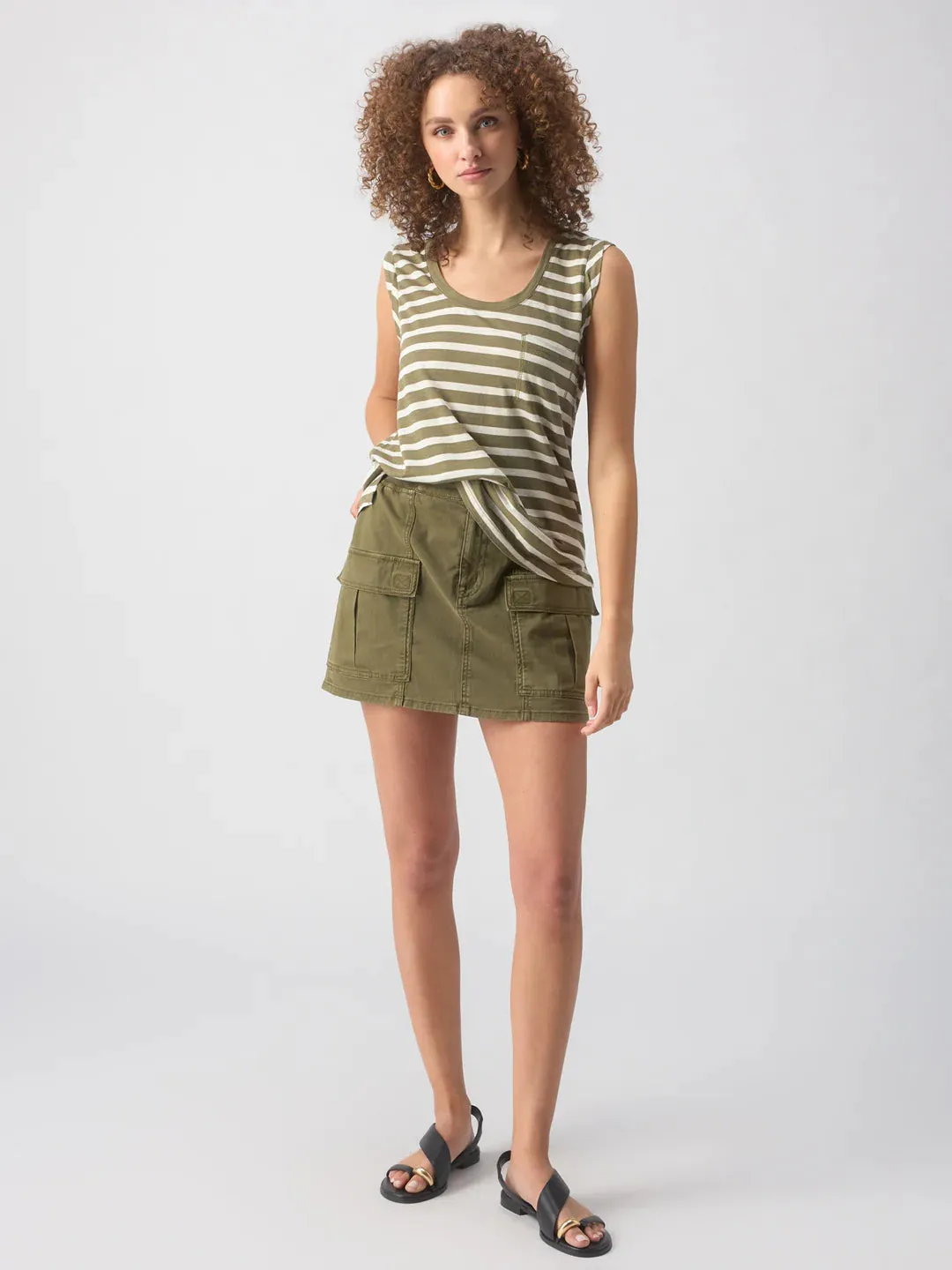 TRAVELLER TWIST SLEEVE TEE (ECRU OLIVE STRIPE) - SANCTUARY