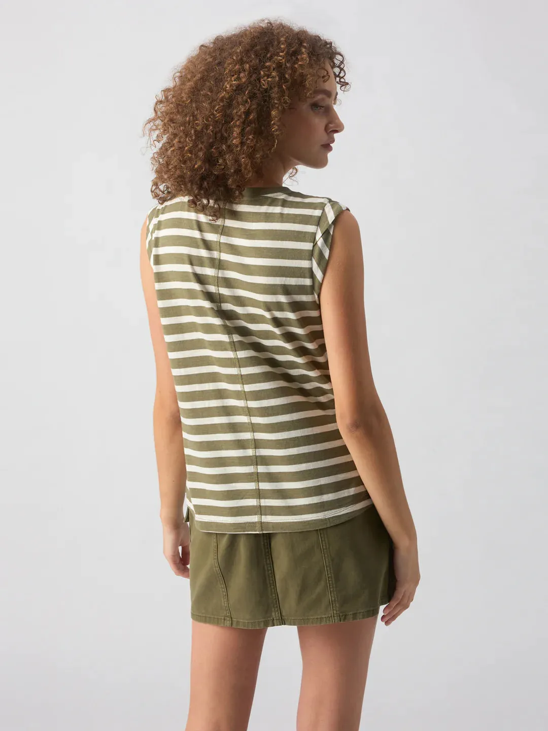 TRAVELLER TWIST SLEEVE TEE (ECRU OLIVE STRIPE) - SANCTUARY