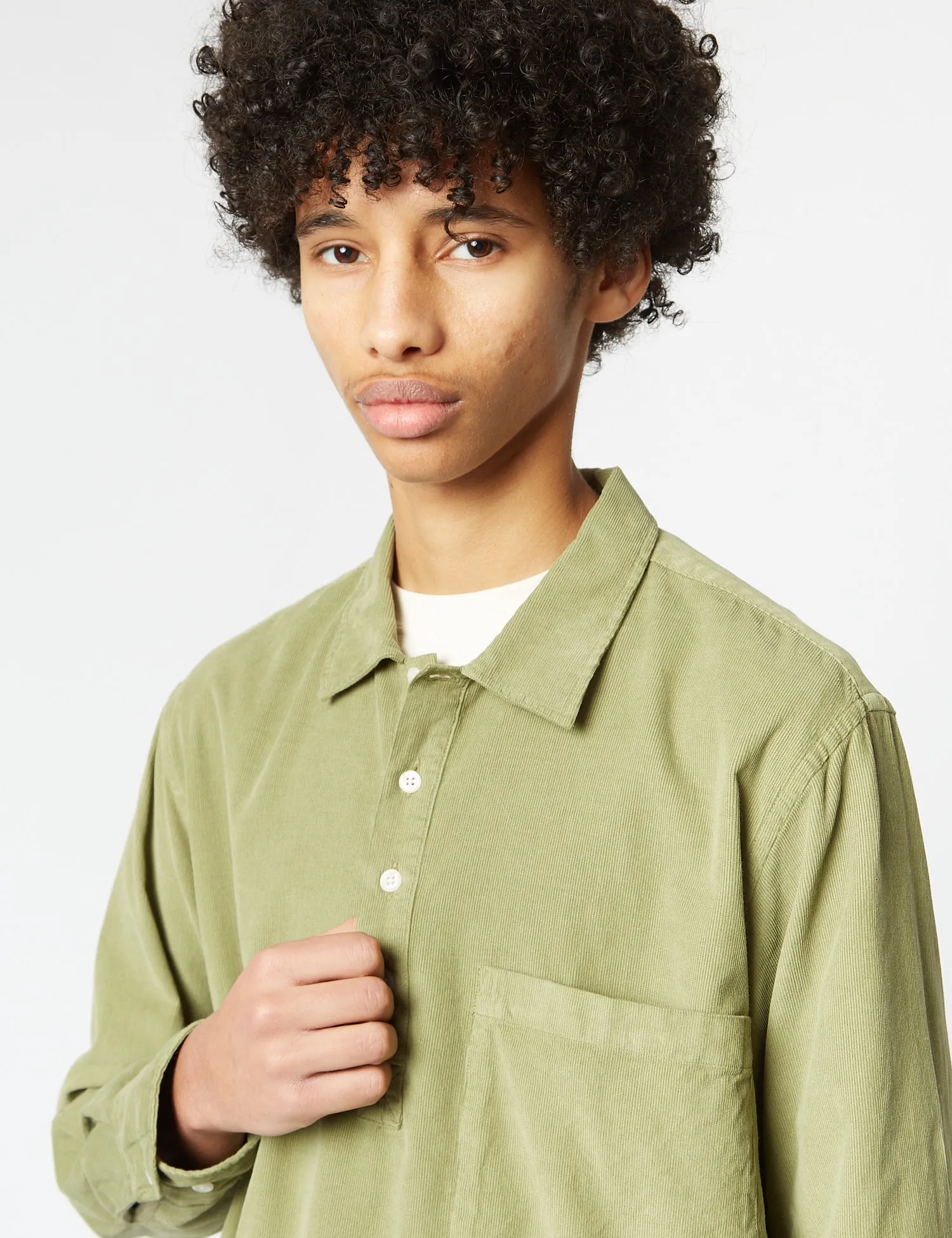 Universal Works Pullover Shirt (Cord) - Olive Green