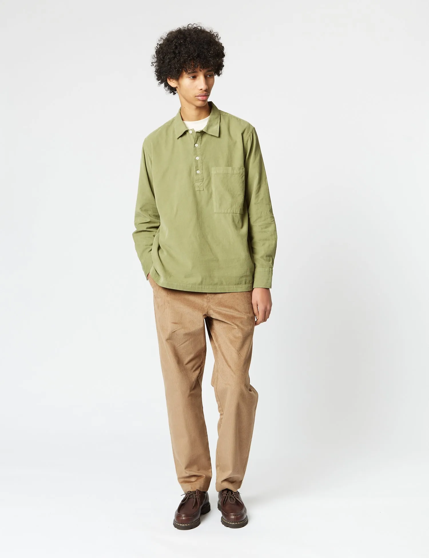 Universal Works Pullover Shirt (Cord) - Olive Green