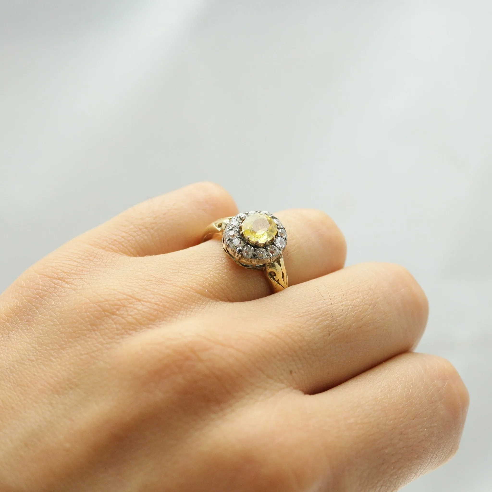 Victorian Yellow Sapphire and Diamond Cluster Ring