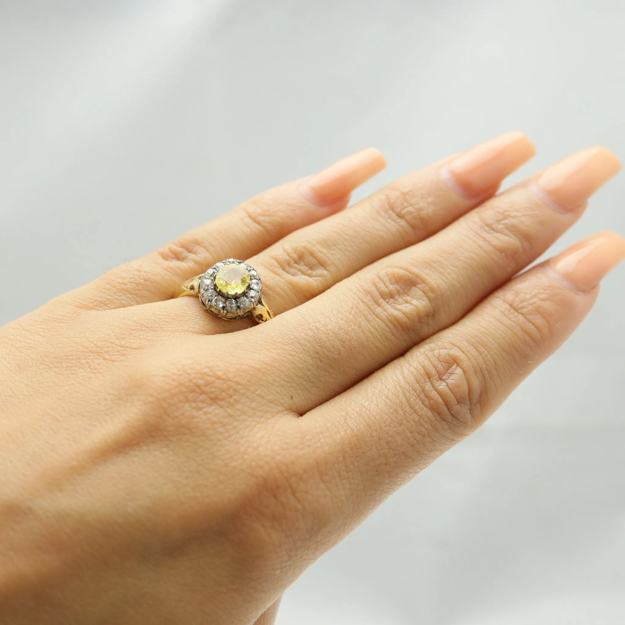 Victorian Yellow Sapphire and Diamond Cluster Ring