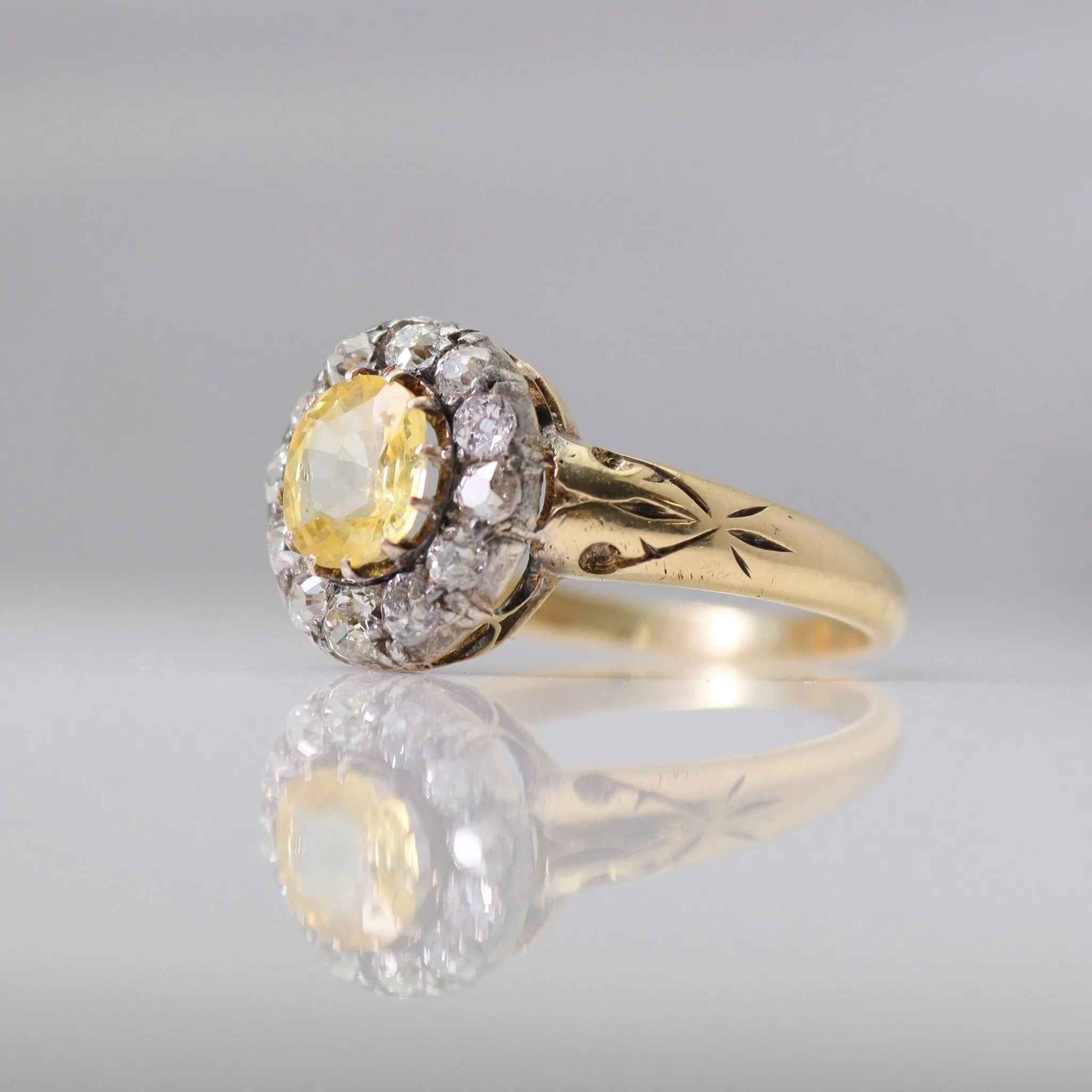 Victorian Yellow Sapphire and Diamond Cluster Ring