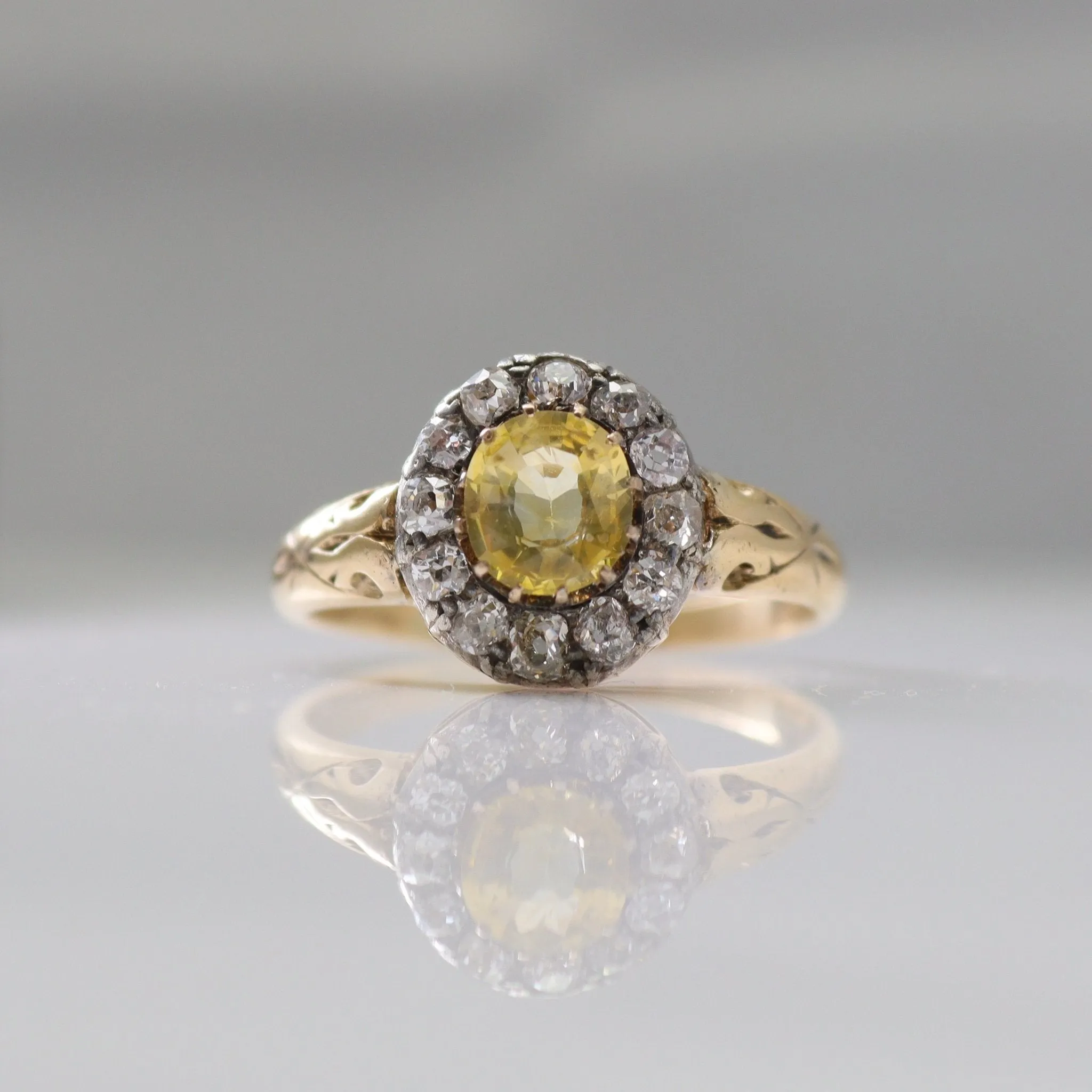 Victorian Yellow Sapphire and Diamond Cluster Ring