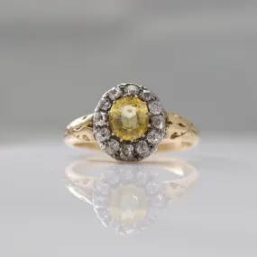 Victorian Yellow Sapphire and Diamond Cluster Ring